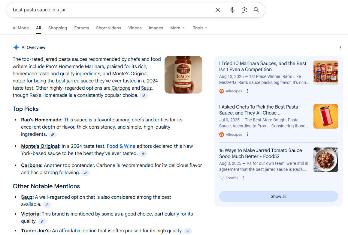 AI overview example citations and mentions