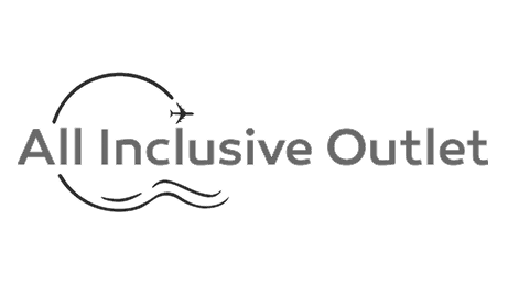 The logo features the text "All Inclusive Outlet" with a circular arrow, a wave, and a small airplane icon.