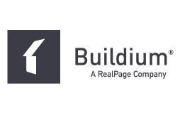 A dark gray square with a stylized lightning bolt and the words "Buildium" and "A RealPage Company" beside it.