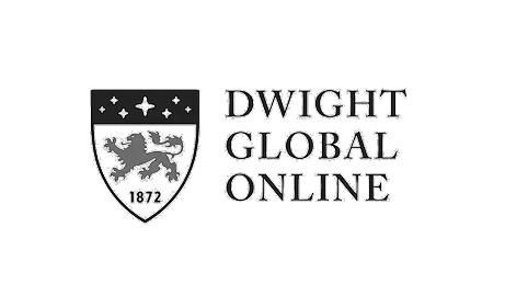 A black background features a shield with a lion and stars on the left, and the text "DWIGHT GLOBAL ONLINE" on the right.