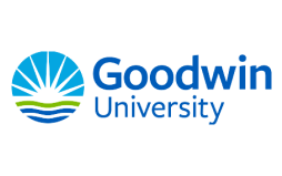Goodwin University logo featuring a blue and green circular emblem with the university name beside it.