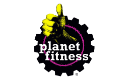 A logo featuring a green thumbs-up hand with a purple circular design and the words "planet fitness."