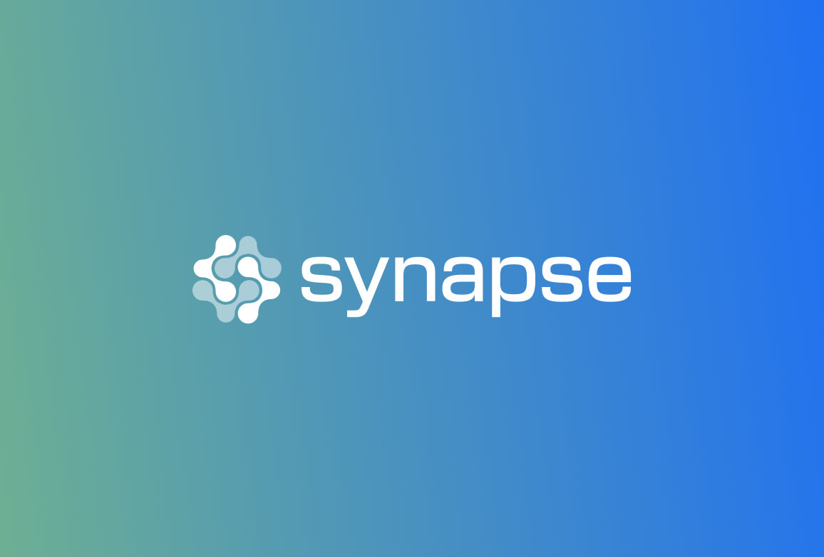Synapse logo with a white interconnected node design on a gradient blue and green background.