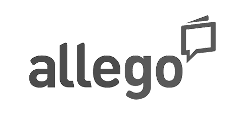 The image features the "allego" logo with the word in lowercase letters and a speech bubble icon above the "o".