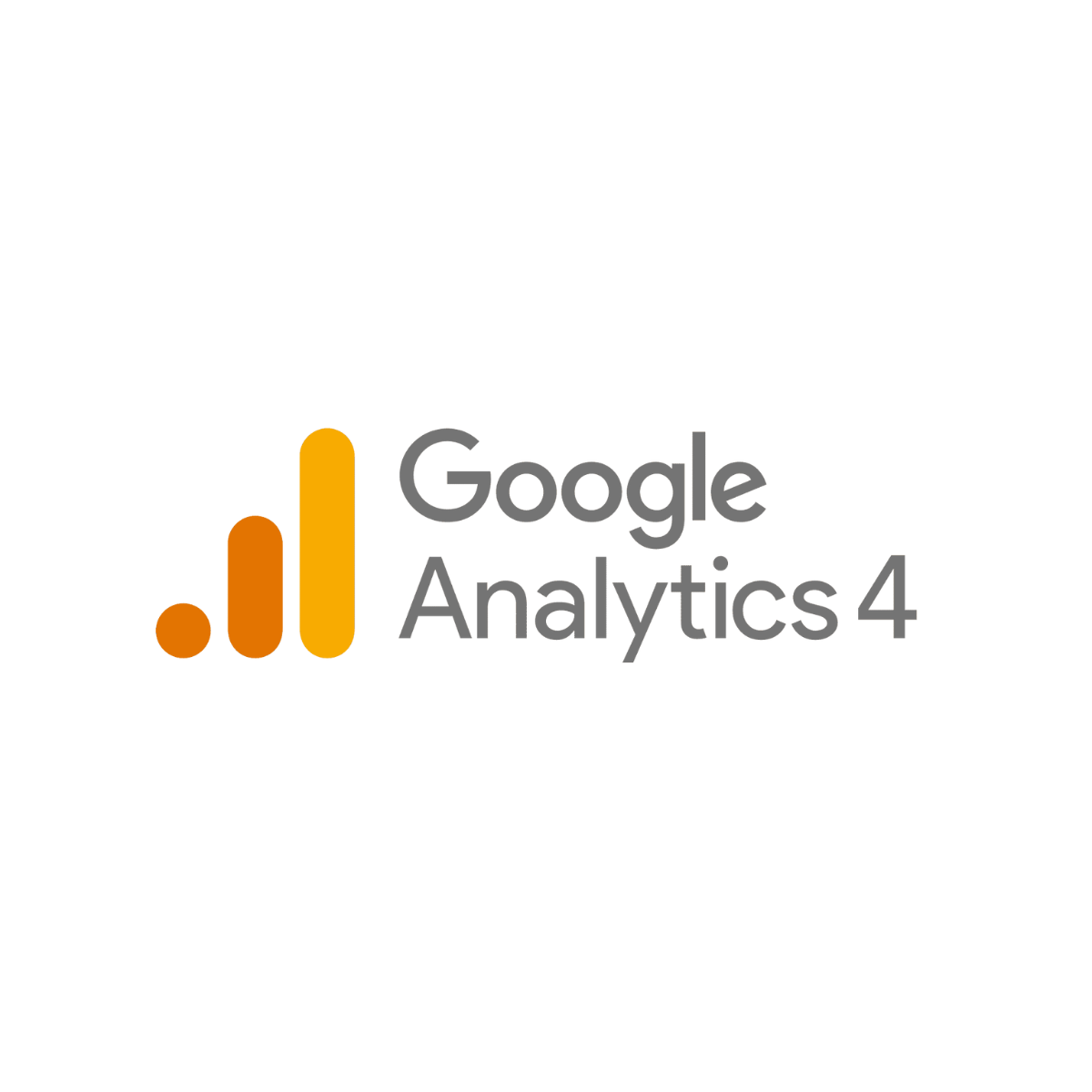 Google Analytics 4 logo with three orange bars increasing in height next to the text.