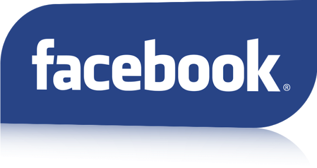 The image features the Facebook logo with white lowercase text on a blue background.